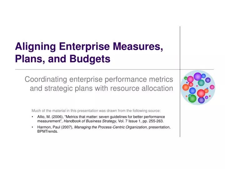 aligning enterprise measures plans and budgets