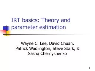IRT basics: Theory and parameter estimation