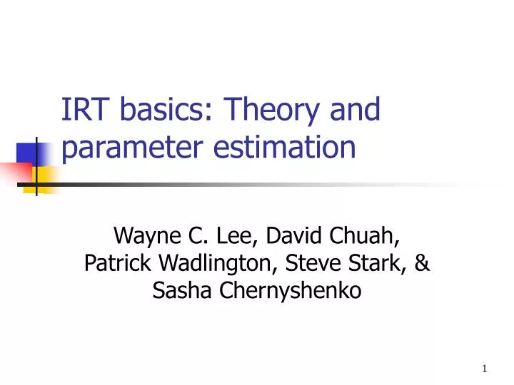 irt basics theory and parameter estimation