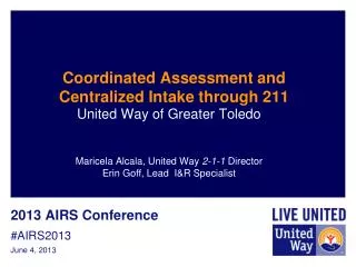 Coordinated Assessment and Centralized Intake through 211