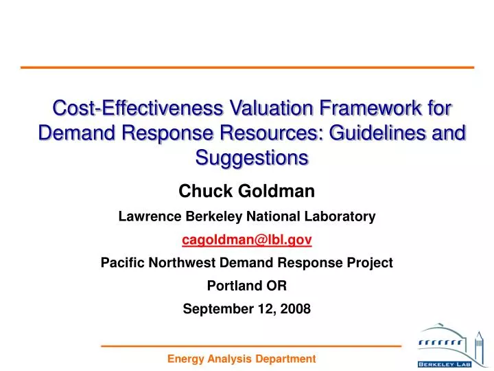 cost effectiveness valuation framework for demand response resources guidelines and suggestions