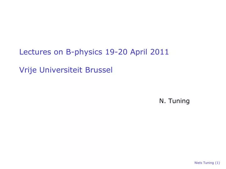 lectures on b physics 19 20 april 2011 vrije universiteit brussel