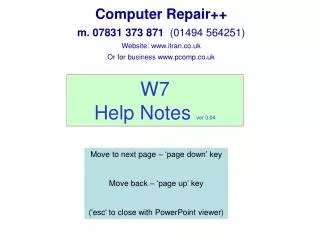 W7 Help Notes ver 3.04