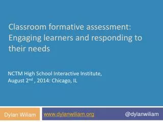 Classroom f ormative a ssessment : Engaging learners and responding to their needs
