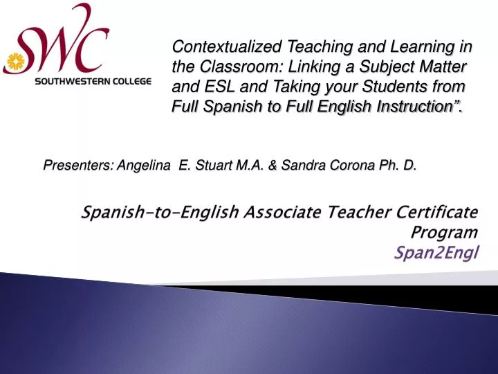 spanish to english associate teacher certificate program span2engl
