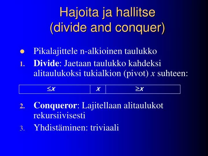 hajoita ja hallitse divide and conquer