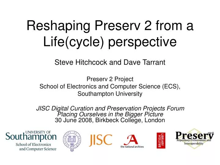 reshaping preserv 2 from a life cycle perspective