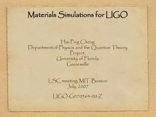 Materials Simulations for LIGO