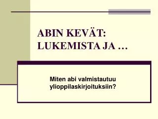 abin kev t lukemista ja