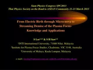 Siam Physics Congress SPC2013 Thai Physics Society on the Road to ASEAN Community 21-23 March 2013