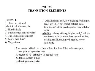 CH. 23 TRANSITION ELEMENTS
