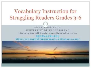 Vocabulary Instruction for Struggling Readers Grades 3-6