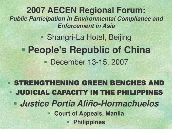 2007 aecen regional forum public participation in environmental compliance and enforcement in asia