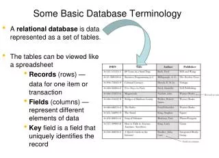 Some Basic Database Terminology