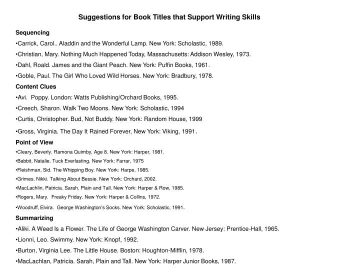 suggestions for book titles that support writing skills