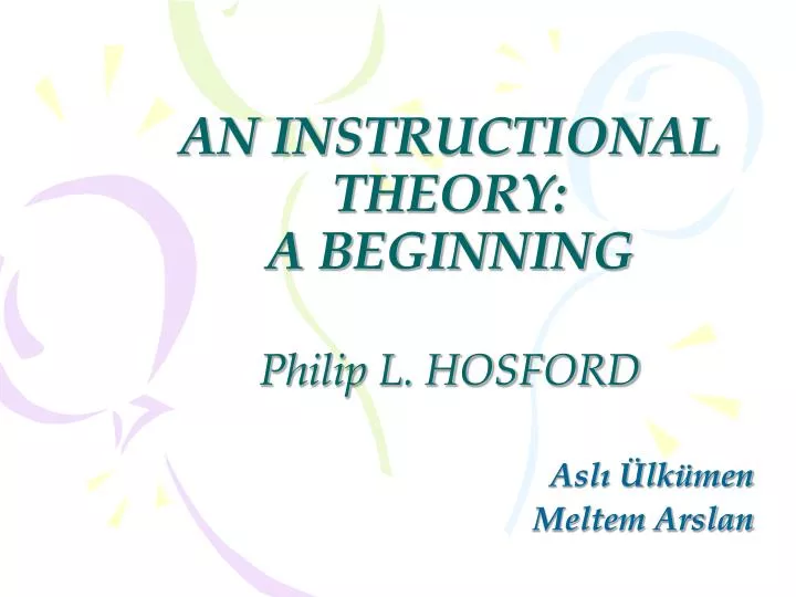 an instructional theory a beginning philip l hosford