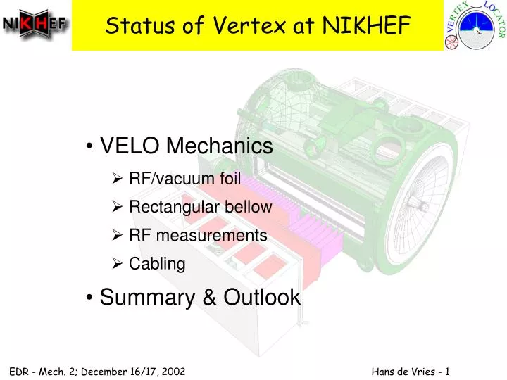 status of vertex at nikhef