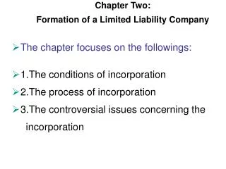 Chapter Two: Formation of a Limited Liability Company