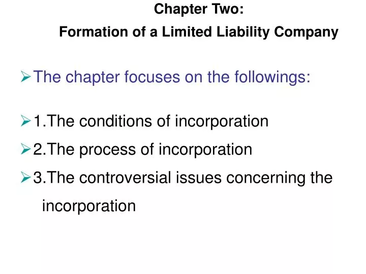 chapter two formation of a limited liability company