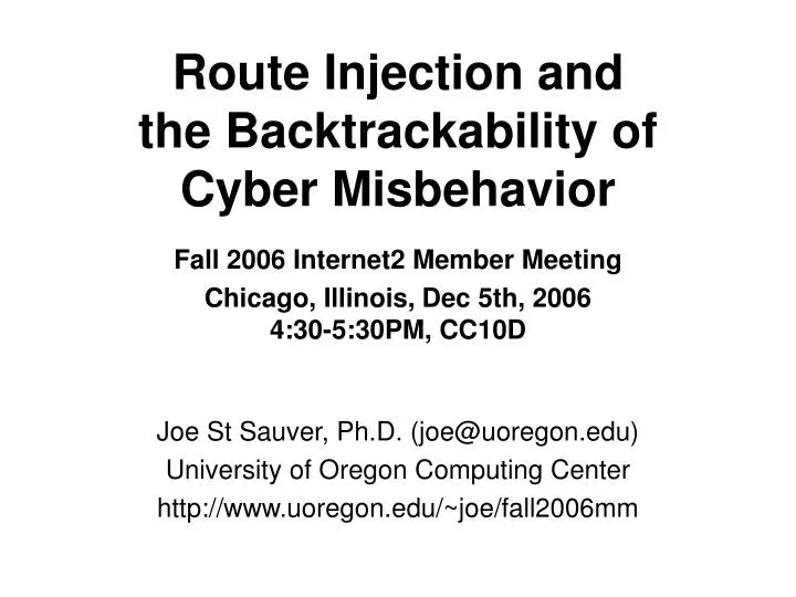 route injection and the backtrackability of cyber misbehavior