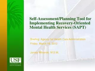 Self-Assessment/Planning Tool for Implementing Recovery-Oriented Mental Health Services (SAPT)