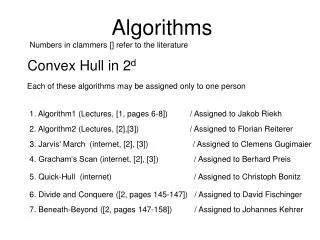Algorithms Numbers in clammers [] refer to the literature