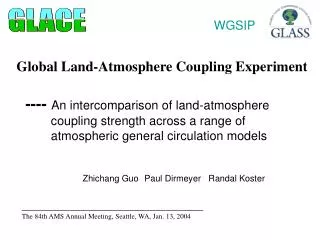 Global Land-Atmosphere Coupling Experiment ---- An intercomparison of land-atmosphere
