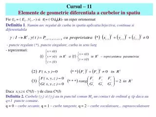 cursul 11 elemente de geometrie diferentiala a curbelor in spatiu