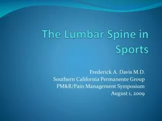The Lumbar Spine in Sports