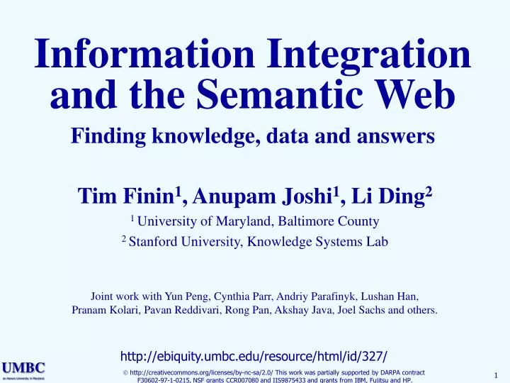information integration and the semantic web finding knowledge data and answers