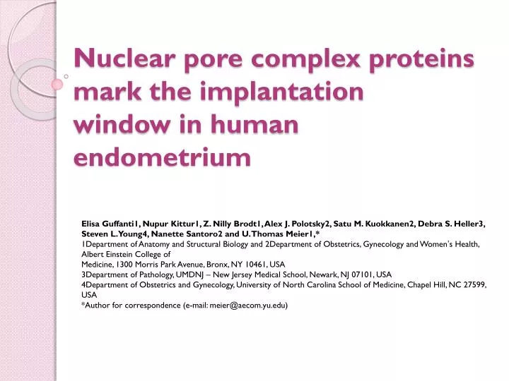 nuclear pore complex proteins mark the implantation window in human endometrium