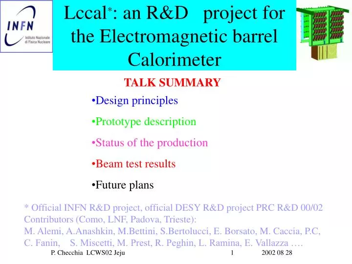 lccal an r d project for the electromagnetic barrel calorimeter