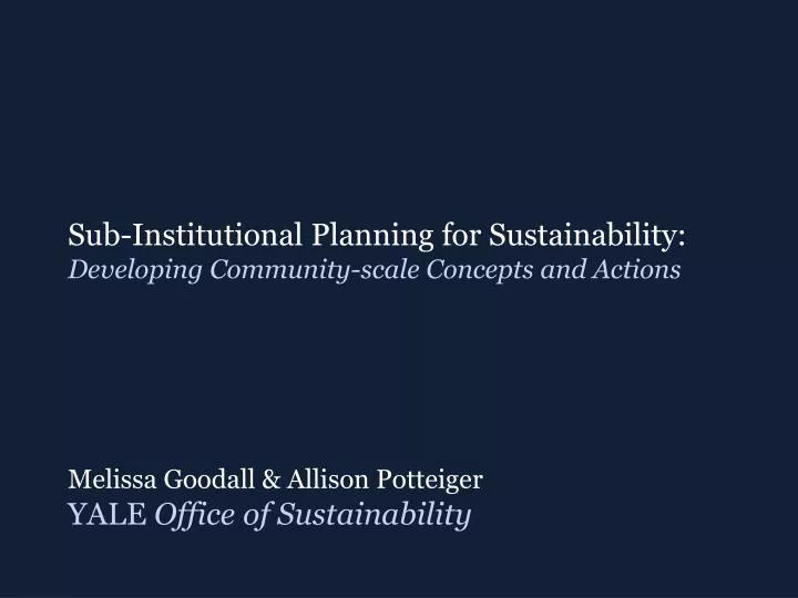 sub institutional planning for sustainability developing community scale concepts and actions