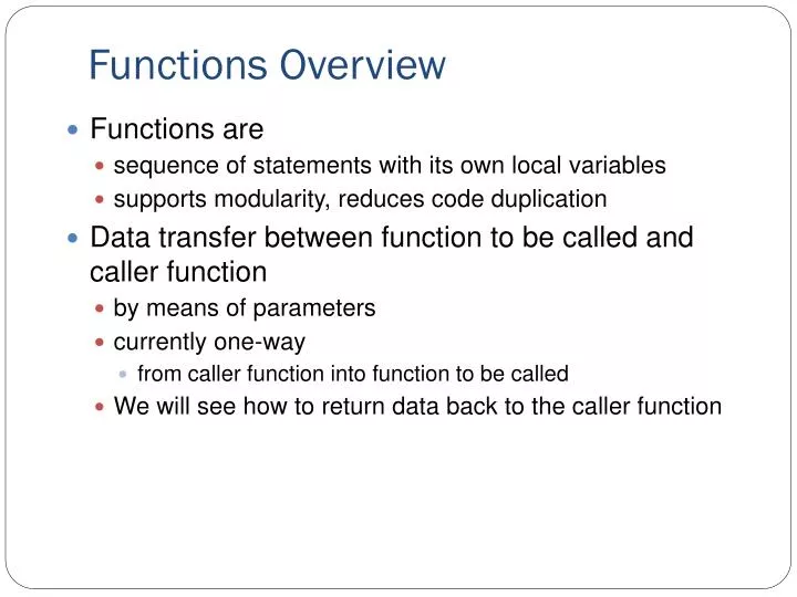 functions overview