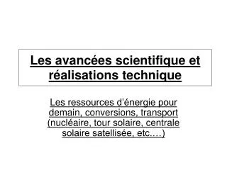 les avanc es scientifique et r alisations technique