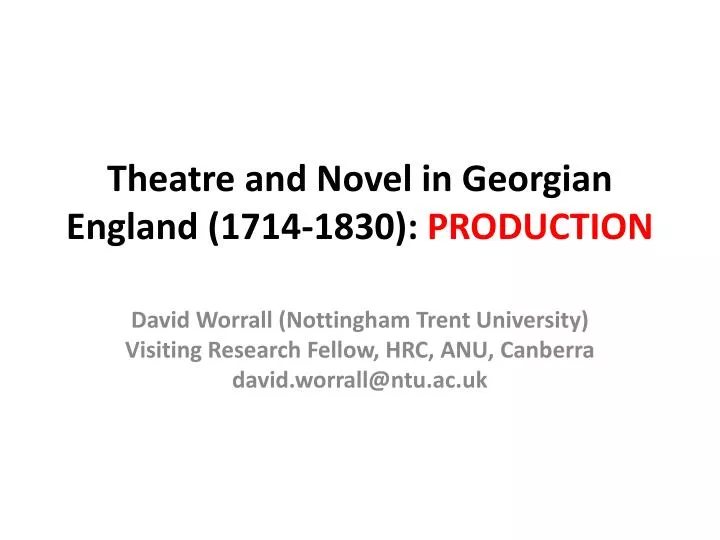 theatre and novel in georgian england 1714 1830 production