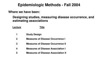 Epidemiologic Methods - Fall 2004