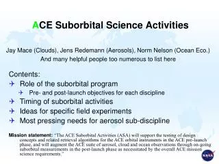 A CE Suborbital Science Activities