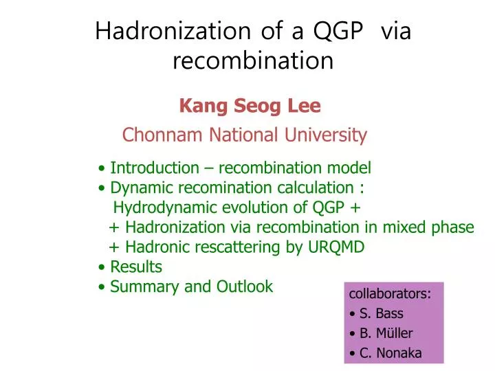 hadronization of a qgp via recombination
