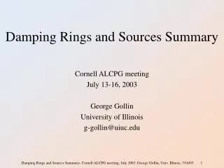 Damping Rings and Sources Summary