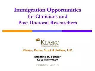 Immigration Opportunities for Clinicians and Post Doctoral Researchers