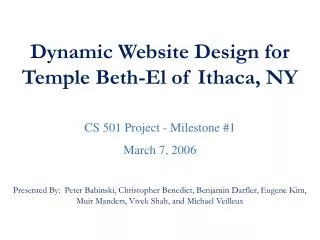 Dynamic Website Design for Temple Beth-El of Ithaca, NY CS 501 Project - Milestone #1