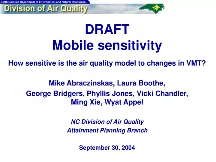 draft mobile sensitivity how sensitive is the air quality model to changes in vmt