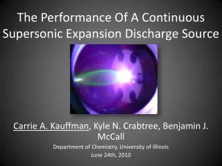 The Performance Of A Continuous Supersonic Expansion Discharge Source