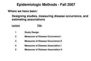 Epidemiologic Methods - Fall 2007