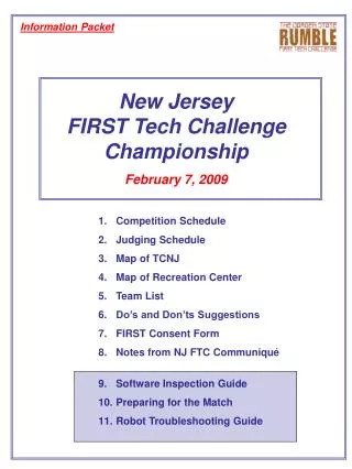 New Jersey FIRST Tech Challenge Championship February 7, 2009
