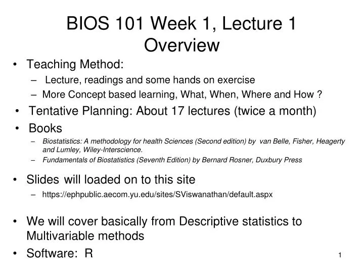 bios 101 week 1 lecture 1 overview