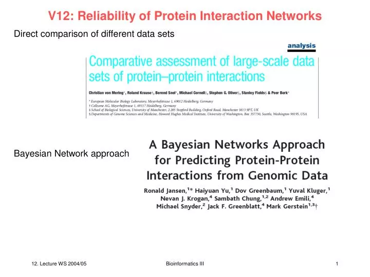 v12 reliability of protein interaction networks