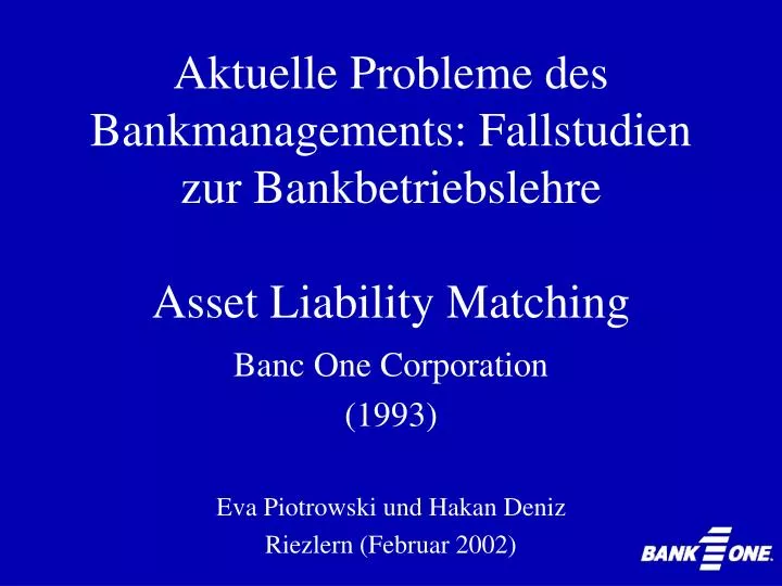 aktuelle probleme des bankmanagements fallstudien zur bankbetriebslehre asset liability matching