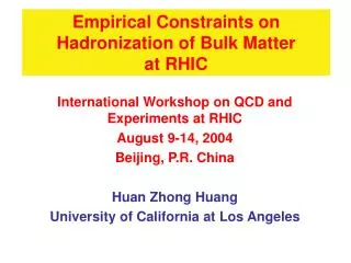 Empirical Constraints on Hadronization of Bulk Matter at RHIC